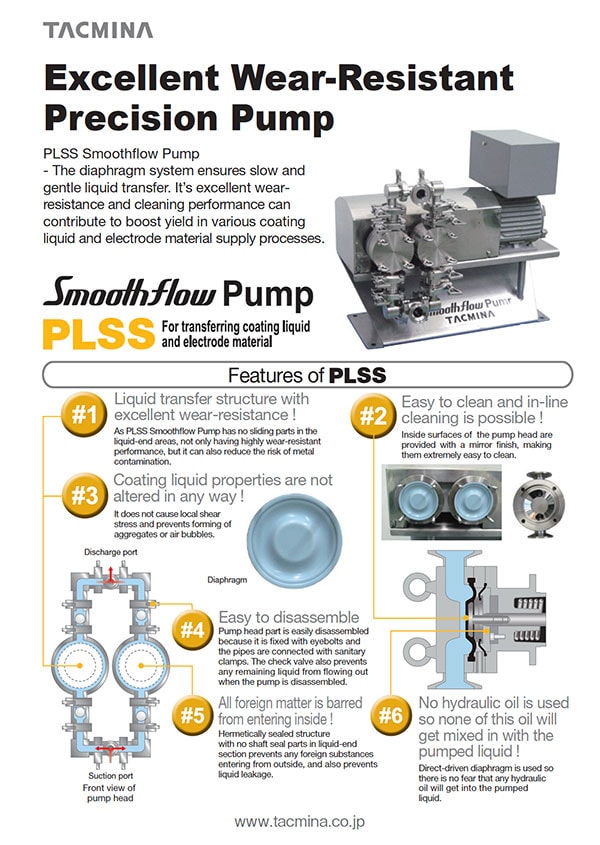 Tacmina sell sheet for PLSS wear-resistant precision pump