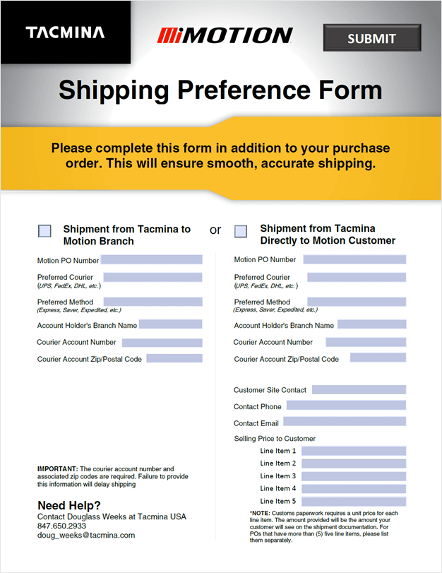 International Shipping Form